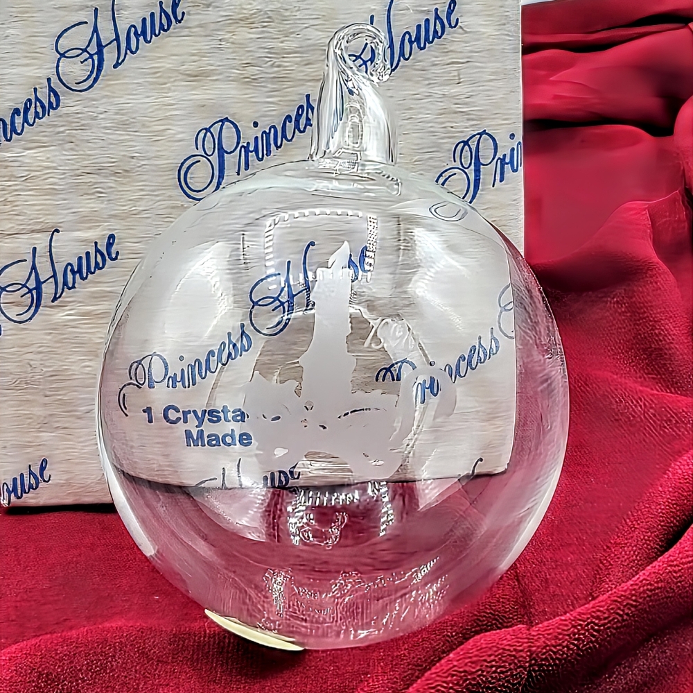 Princess House Blown Crystal Candle Etched Ball Ornament Made USA 1996 vintage
